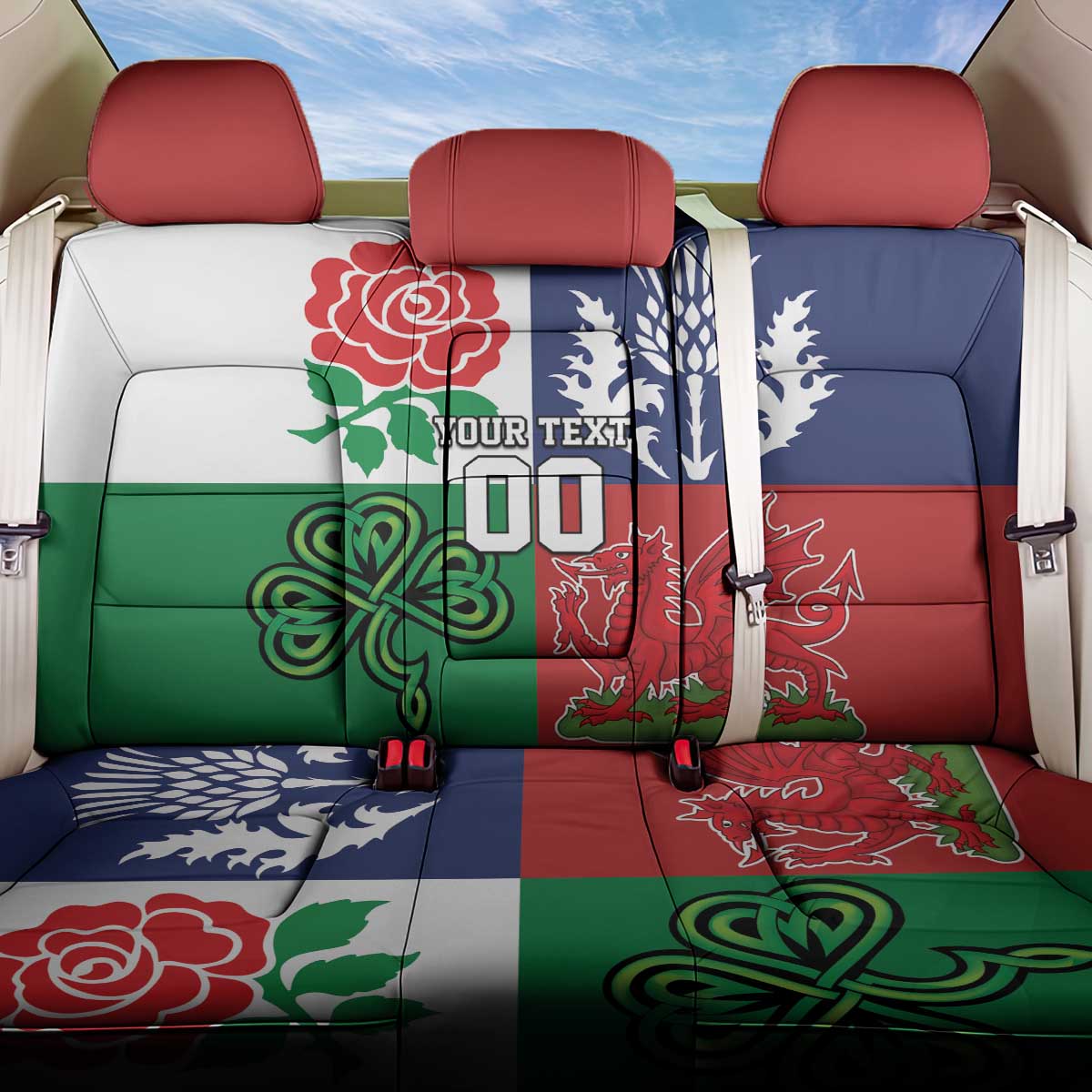 Custom British Lions Back Car Seat Cover Combination of England Irish Scottish Welsh