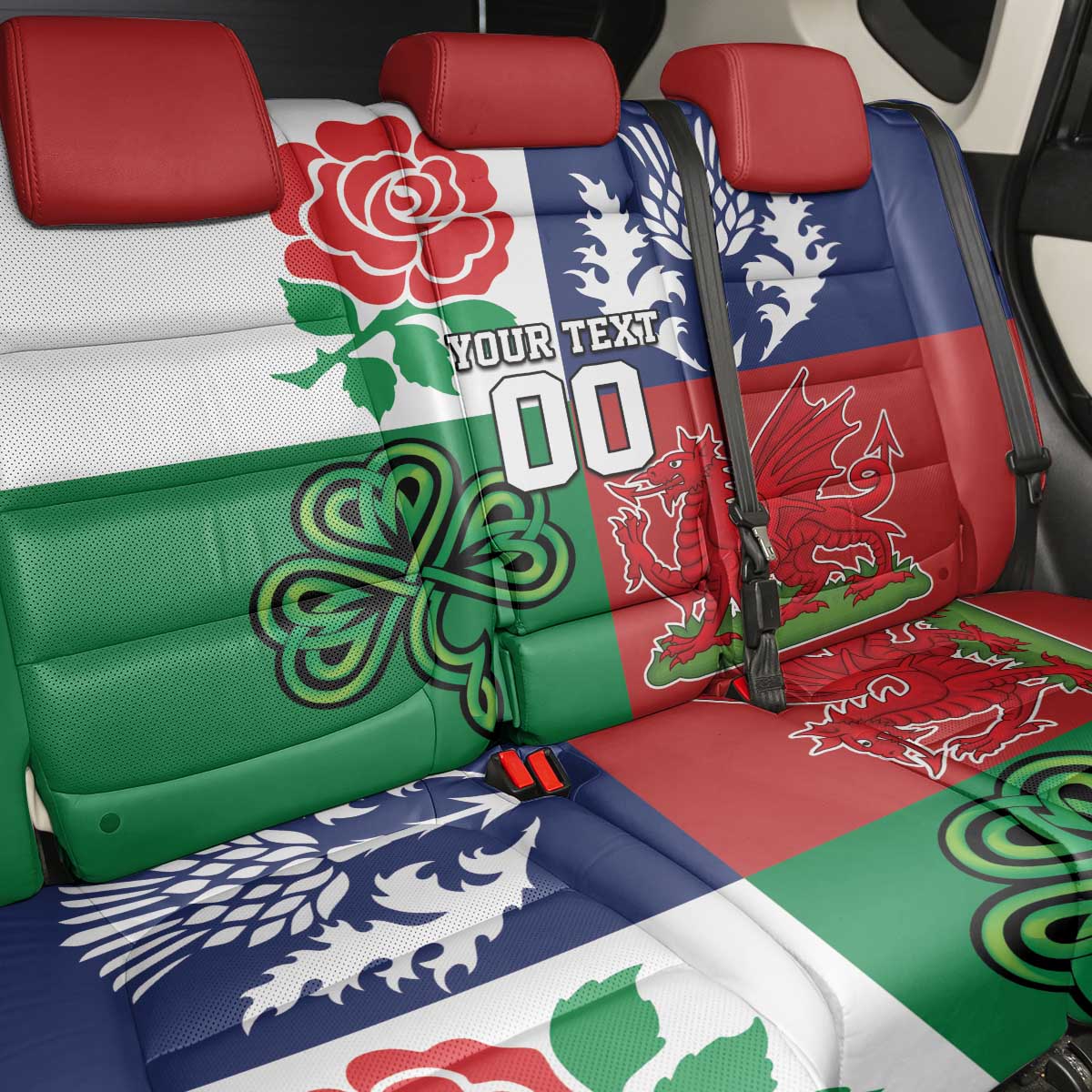 Custom British Lions Back Car Seat Cover Combination of England Irish Scottish Welsh