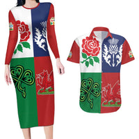Custom British Lions Couples Matching Long Sleeve Bodycon Dress and Hawaiian Shirt Combination of England Irish Scottish Welsh