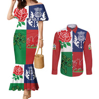 Custom British Lions Couples Matching Mermaid Dress and Long Sleeve Button Shirt Combination of England Irish Scottish Welsh