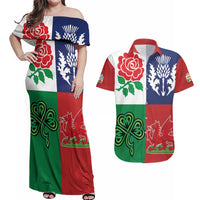 Custom British Lions Couples Matching Off Shoulder Maxi Dress and Hawaiian Shirt Combination of England Irish Scottish Welsh