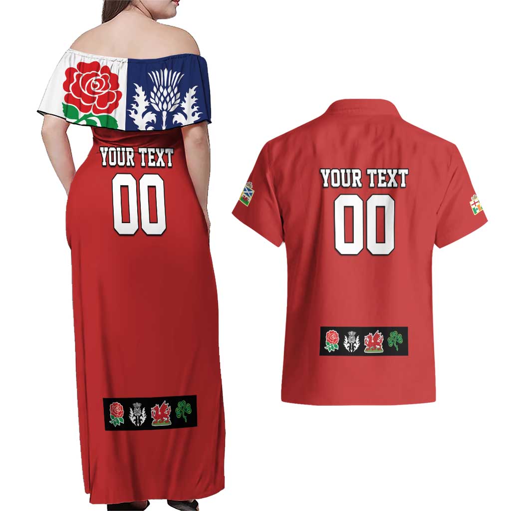 Custom British Lions Couples Matching Off Shoulder Maxi Dress and Hawaiian Shirt Combination of England Irish Scottish Welsh