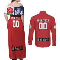 Custom British Lions Couples Matching Off Shoulder Maxi Dress and Long Sleeve Button Shirt Combination of England Irish Scottish Welsh