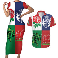 Custom British Lions Couples Matching Short Sleeve Bodycon Dress and Hawaiian Shirt Combination of England Irish Scottish Welsh