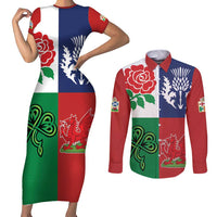 Custom British Lions Couples Matching Short Sleeve Bodycon Dress and Long Sleeve Button Shirt Combination of England Irish Scottish Welsh