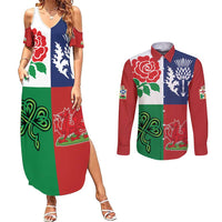 Custom British Lions Couples Matching Summer Maxi Dress and Long Sleeve Button Shirt Combination of England Irish Scottish Welsh