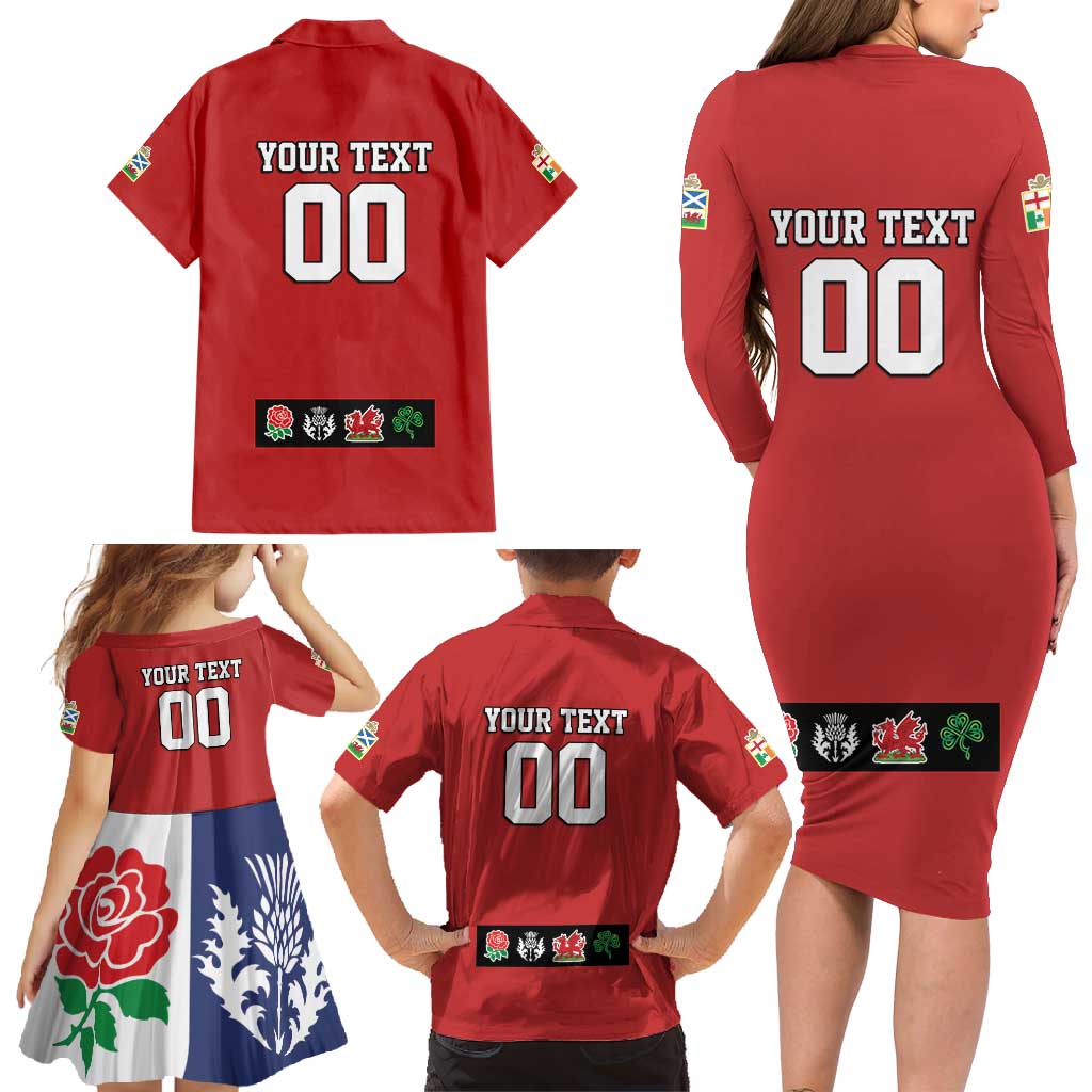 Custom British Lions Family Matching Long Sleeve Bodycon Dress and Hawaiian Shirt Combination of England Irish Scottish Welsh