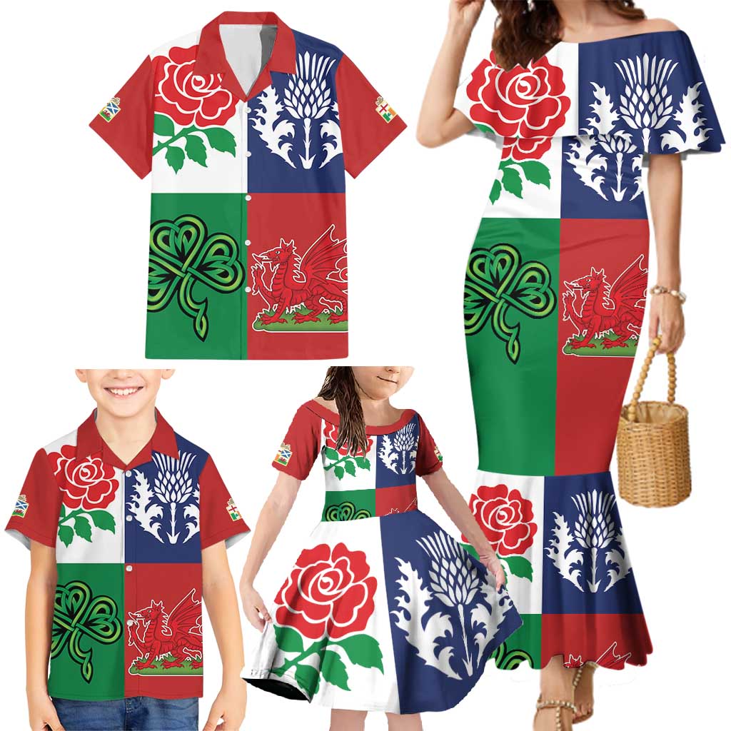 Custom British Lions Family Matching Mermaid Dress and Hawaiian Shirt Combination of England Irish Scottish Welsh