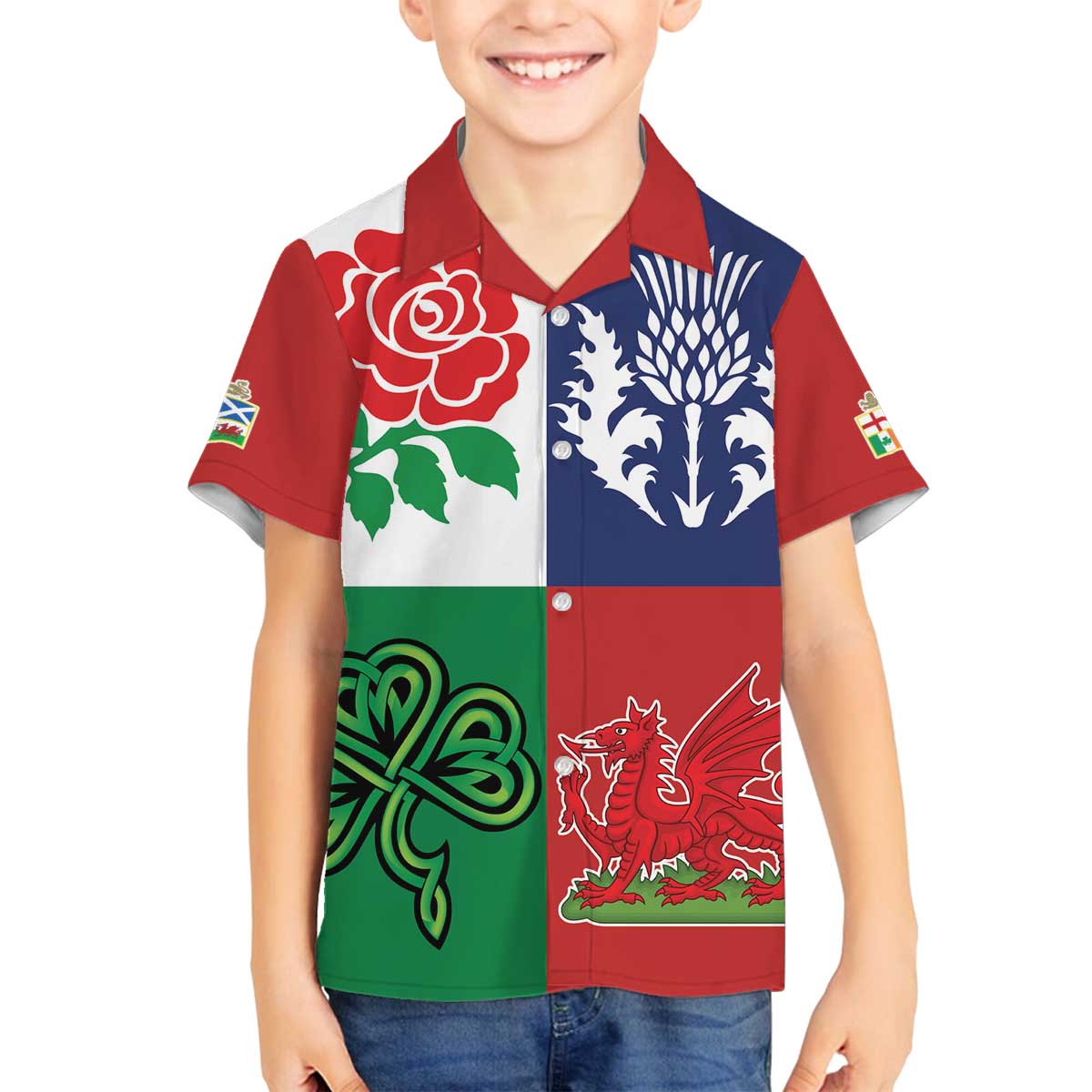 Custom British Lions Family Matching Off The Shoulder Long Sleeve Dress and Hawaiian Shirt Combination of England Irish Scottish Welsh