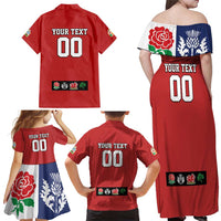 Custom British Lions Family Matching Off Shoulder Maxi Dress and Hawaiian Shirt Combination of England Irish Scottish Welsh