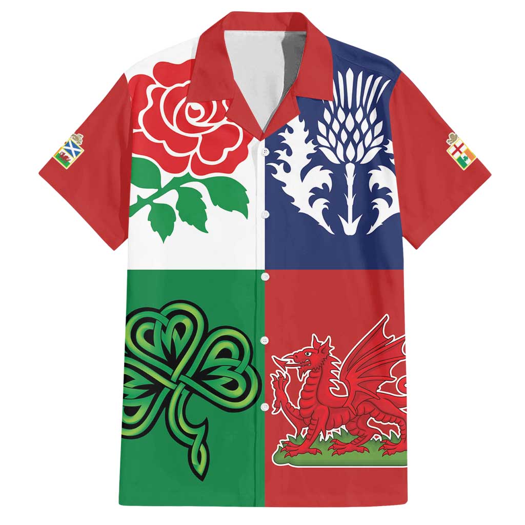 Custom British Lions Family Matching Off Shoulder Short Dress and Hawaiian Shirt Combination of England Irish Scottish Welsh