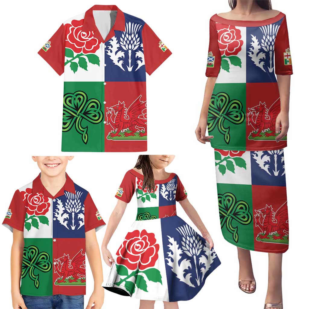 Custom British Lions Family Matching Puletasi and Hawaiian Shirt Combination of England Irish Scottish Welsh