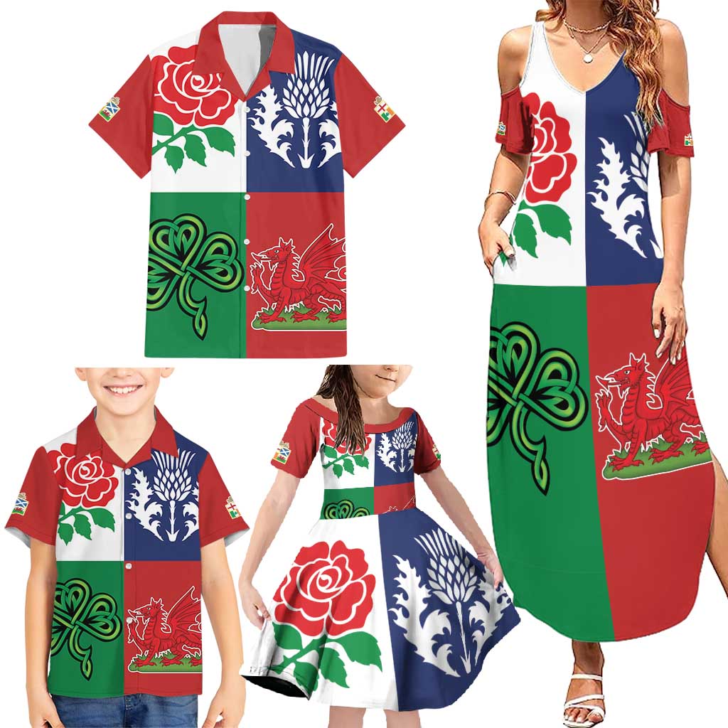 Custom British Lions Family Matching Summer Maxi Dress and Hawaiian Shirt Combination of England Irish Scottish Welsh