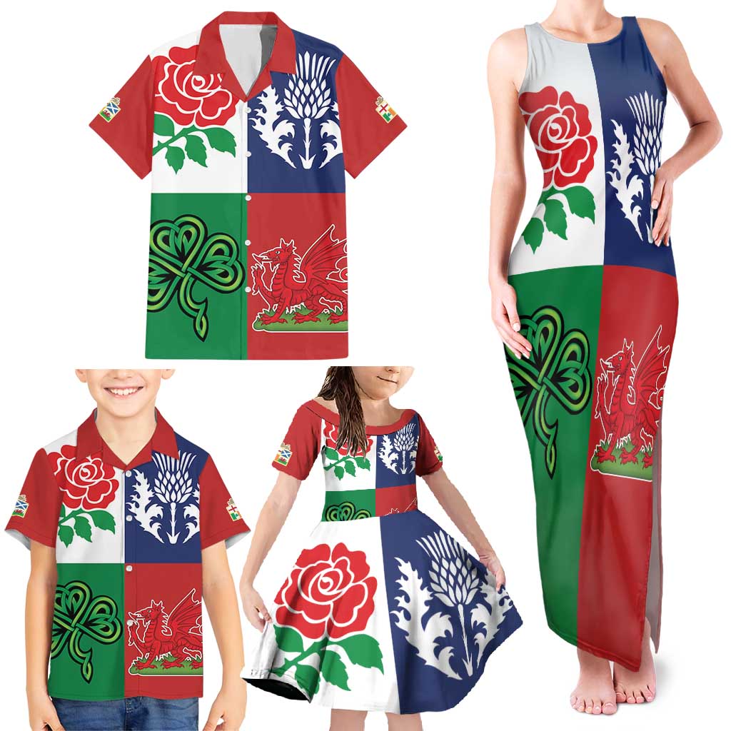 Custom British Lions Family Matching Tank Maxi Dress and Hawaiian Shirt Combination of England Irish Scottish Welsh