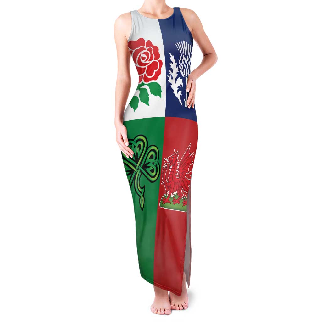 Custom British Lions Family Matching Tank Maxi Dress and Hawaiian Shirt Combination of England Irish Scottish Welsh
