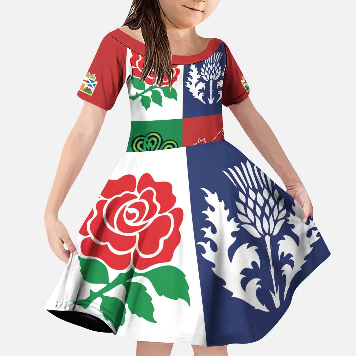 Custom British Lions Kid Short Sleeve Dress Combination of England Irish Scottish Welsh