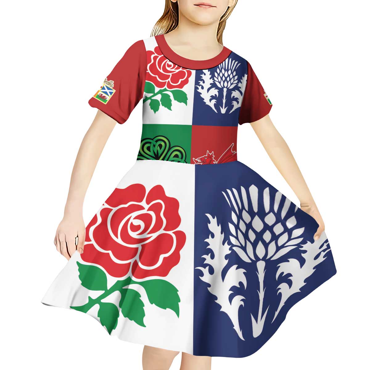 Custom British Lions Kid Short Sleeve Dress Combination of England Irish Scottish Welsh