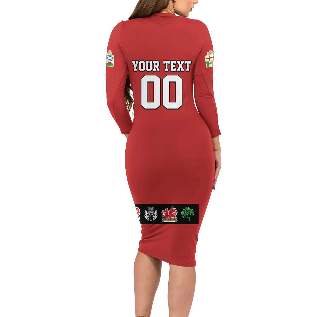 Custom British Lions Long Sleeve Bodycon Dress Combination of England Irish Scottish Welsh