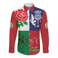 Custom British Lions Long Sleeve Button Shirt Combination of England Irish Scottish Welsh
