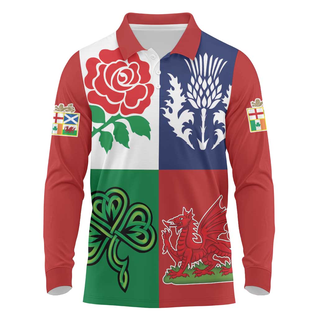 Custom British Lions Long Sleeve Polo Shirt Combination of England Irish Scottish Welsh