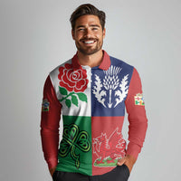 Custom British Lions Long Sleeve Polo Shirt Combination of England Irish Scottish Welsh