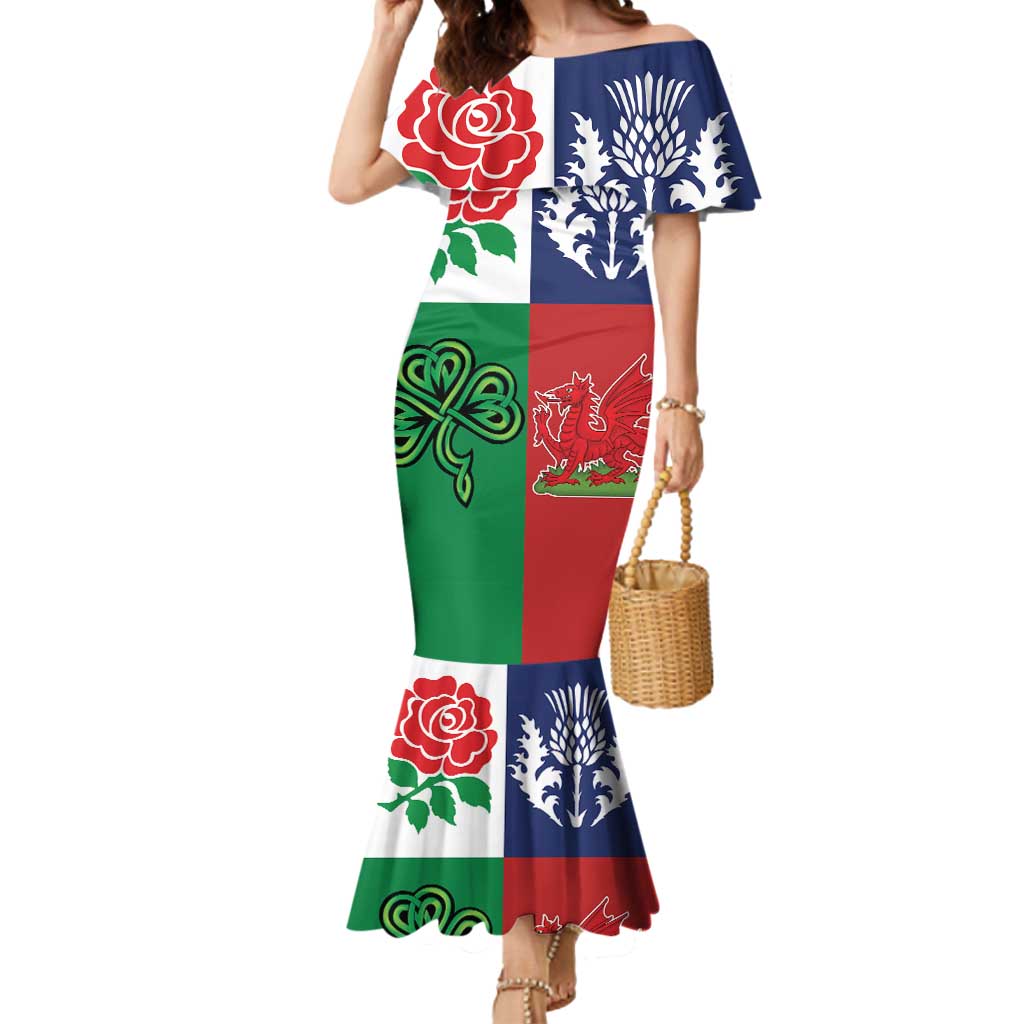 Custom British Lions Mermaid Dress Combination of England Irish Scottish Welsh