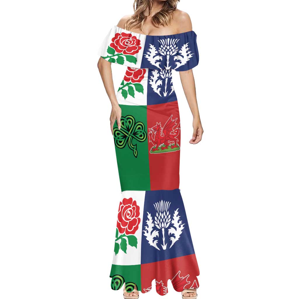 Custom British Lions Mermaid Dress Combination of England Irish Scottish Welsh