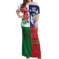 Custom British Lions Off Shoulder Maxi Dress Combination of England Irish Scottish Welsh