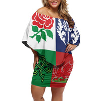 Custom British Lions Off Shoulder Short Dress Combination of England Irish Scottish Welsh