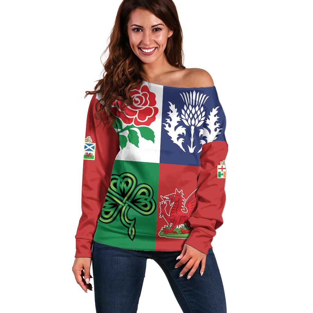 Custom British Lions Off Shoulder Sweater Combination of England Irish Scottish Welsh