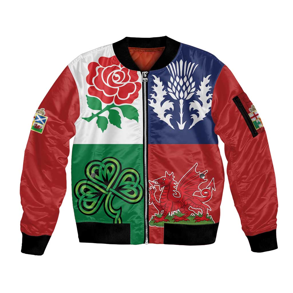 Custom British Lions Sleeve Zip Bomber Jacket Combination of England Irish Scottish Welsh
