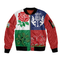 Custom British Lions Sleeve Zip Bomber Jacket Combination of England Irish Scottish Welsh