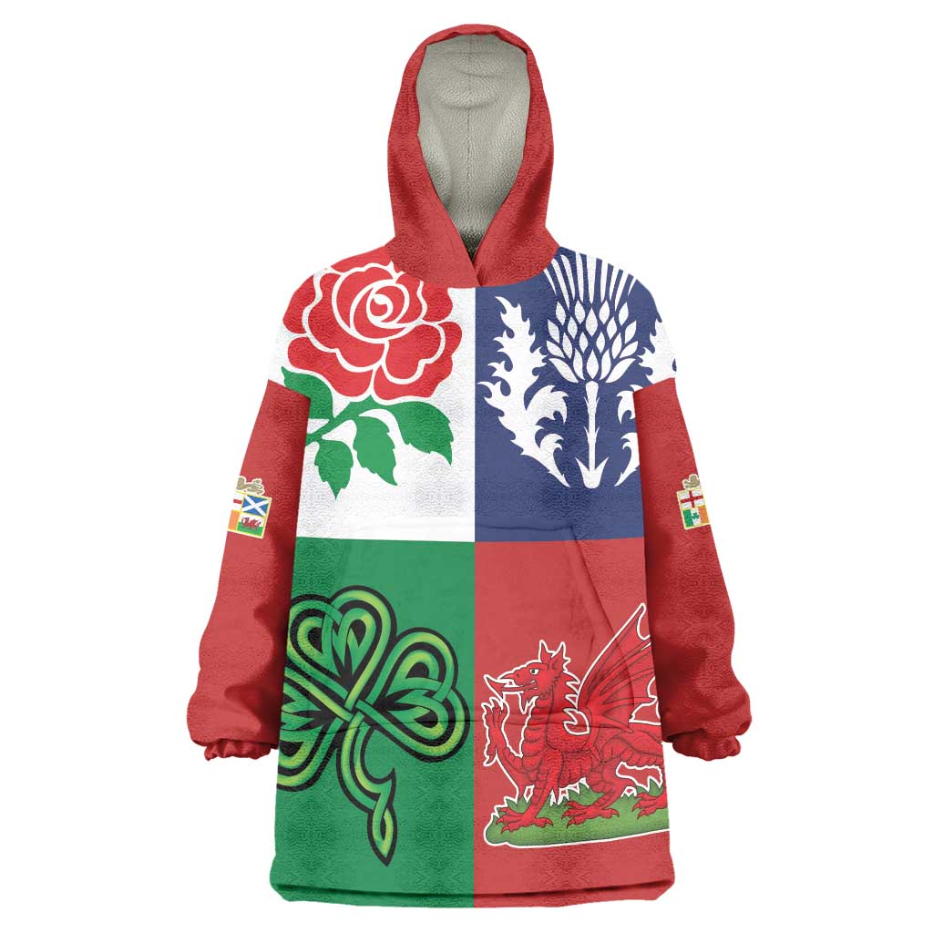 Custom British Lions Wearable Blanket Hoodie Combination of England Irish Scottish Welsh
