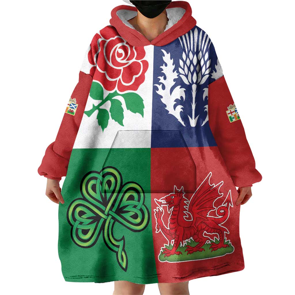 Custom British Lions Wearable Blanket Hoodie Combination of England Irish Scottish Welsh