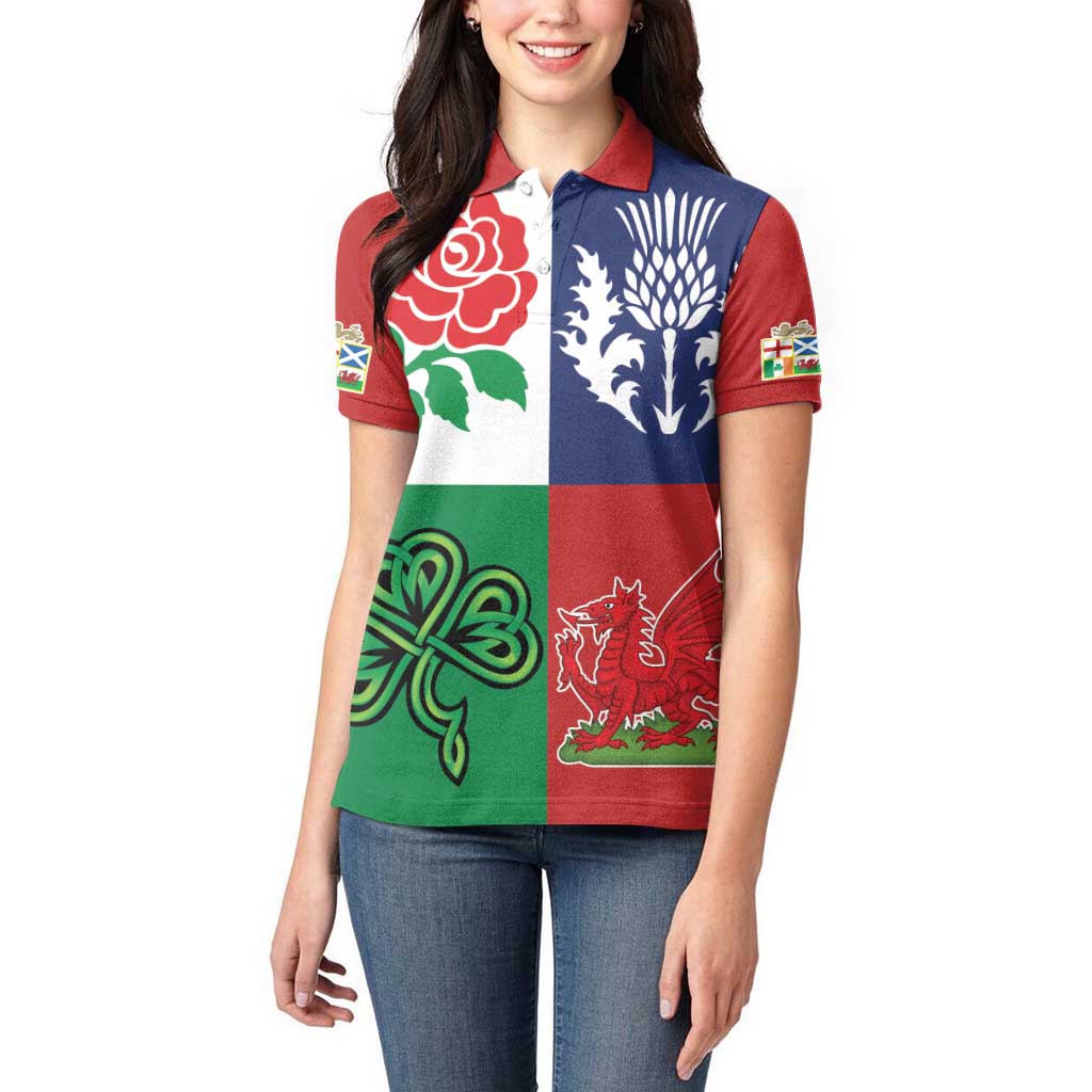 Custom British Lions Women Polo Shirt Combination of England Irish Scottish Welsh