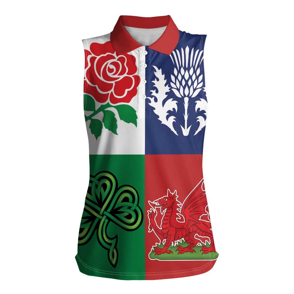 Custom British Lions Women Sleeveless Polo Shirt Combination of England Irish Scottish Welsh