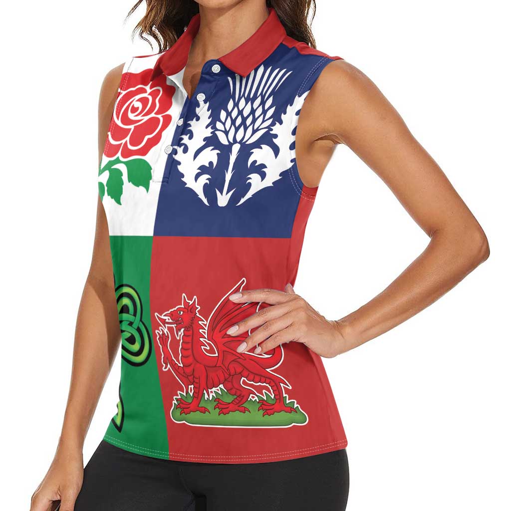 Custom British Lions Women Sleeveless Polo Shirt Combination of England Irish Scottish Welsh