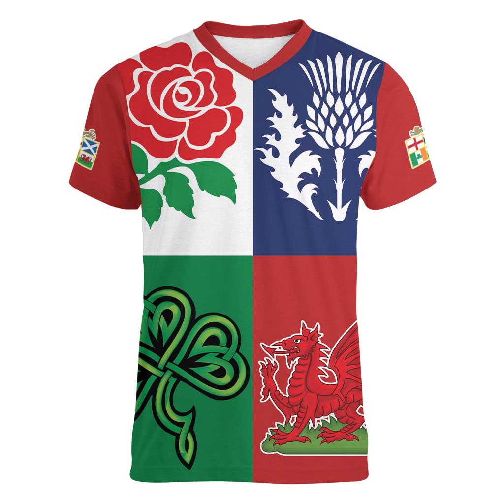 Custom British Lions Women V-Neck T-Shirt Combination of England Irish Scottish Welsh
