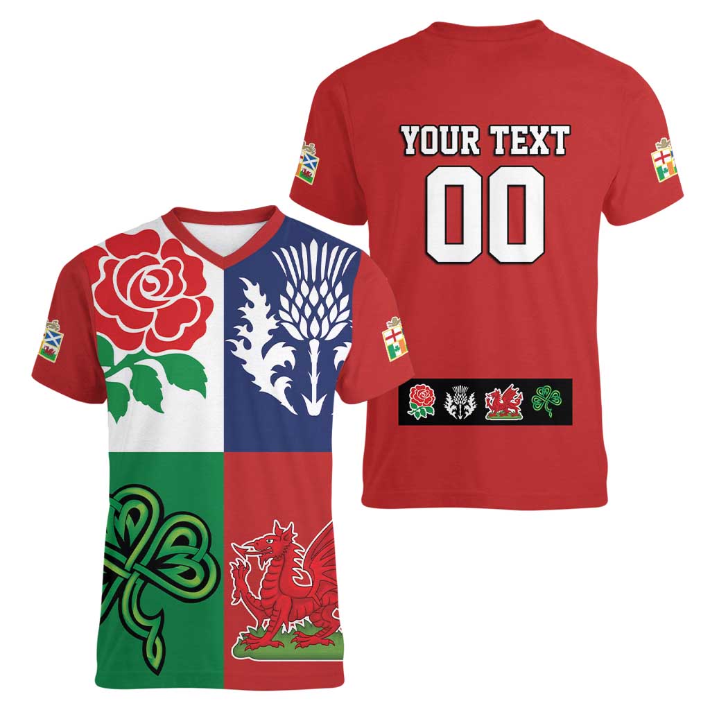 Custom British Lions Women V-Neck T-Shirt Combination of England Irish Scottish Welsh