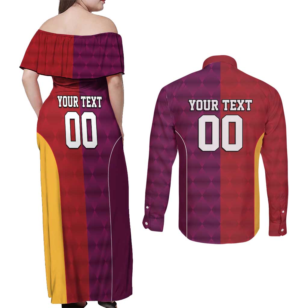 Custom British Lions Australia Queensland Couples Matching Off Shoulder Maxi Dress and Long Sleeve Button Shirt Sporty Style