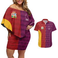 Custom British Lions Australia Queensland Couples Matching Off Shoulder Short Dress and Hawaiian Shirt Sporty Style