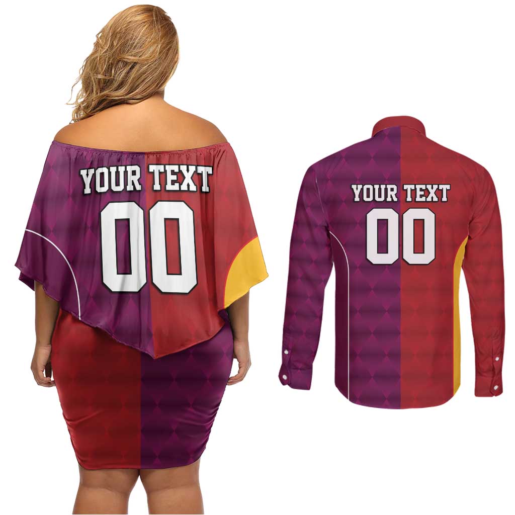 Custom British Lions Australia Queensland Couples Matching Off Shoulder Short Dress and Long Sleeve Button Shirt Sporty Style