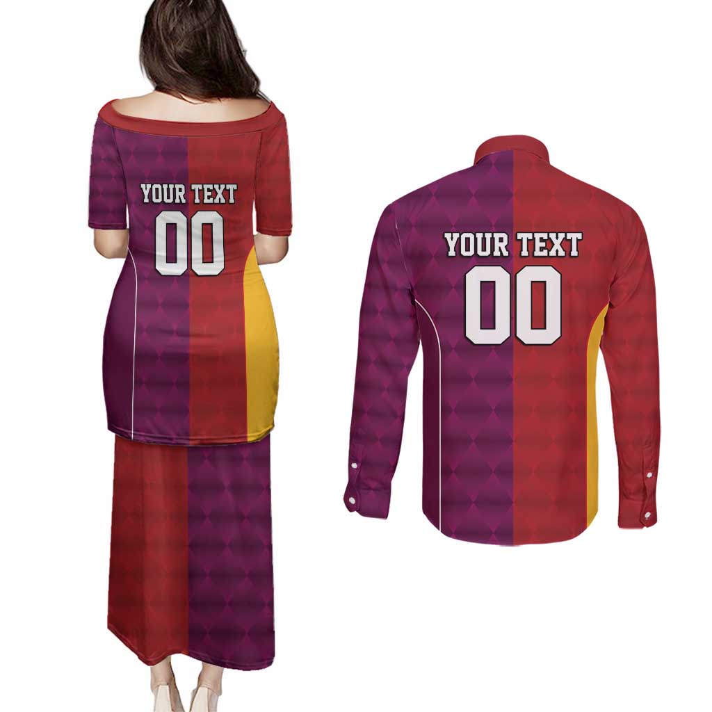 Custom British Lions Australia Queensland Couples Matching Puletasi and Long Sleeve Button Shirt Sporty Style