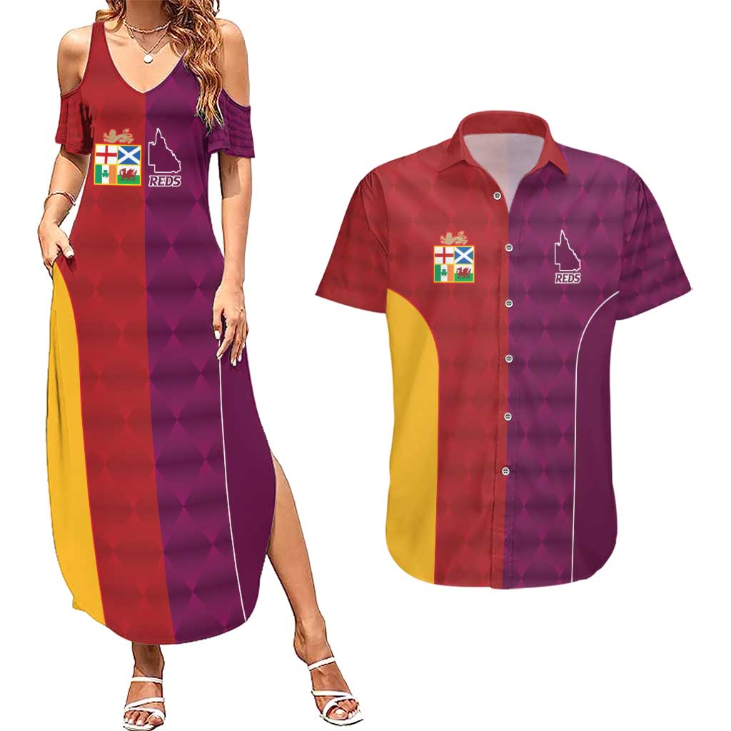 Custom British Lions Australia Queensland Couples Matching Summer Maxi Dress and Hawaiian Shirt Sporty Style
