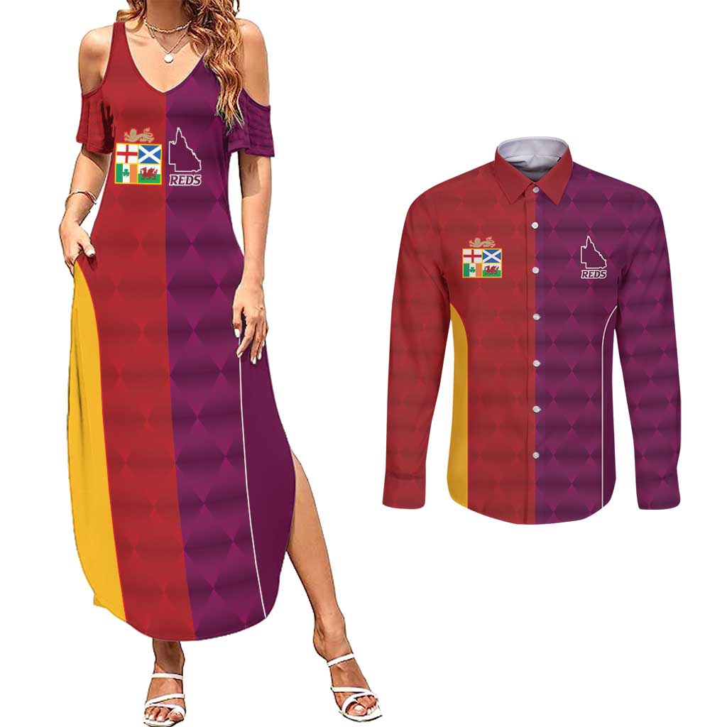 Custom British Lions Australia Queensland Couples Matching Summer Maxi Dress and Long Sleeve Button Shirt Sporty Style