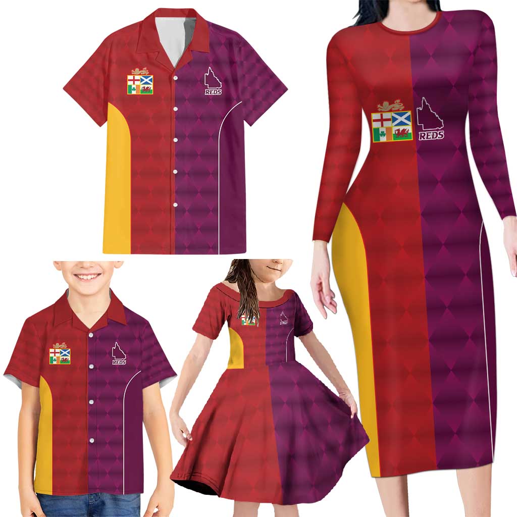 Custom British Lions Australia Queensland Family Matching Long Sleeve Bodycon Dress and Hawaiian Shirt Sporty Style