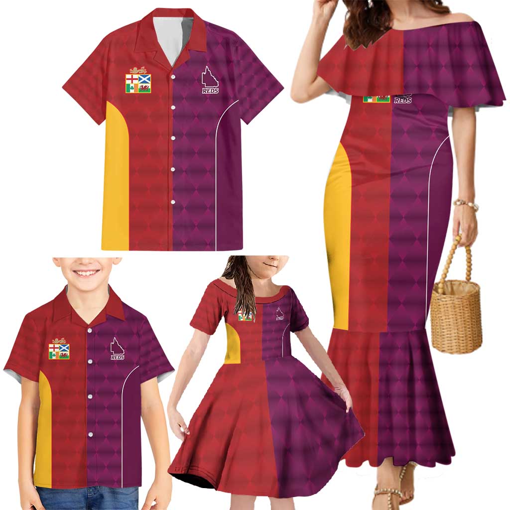 Custom British Lions Australia Queensland Family Matching Mermaid Dress and Hawaiian Shirt Sporty Style