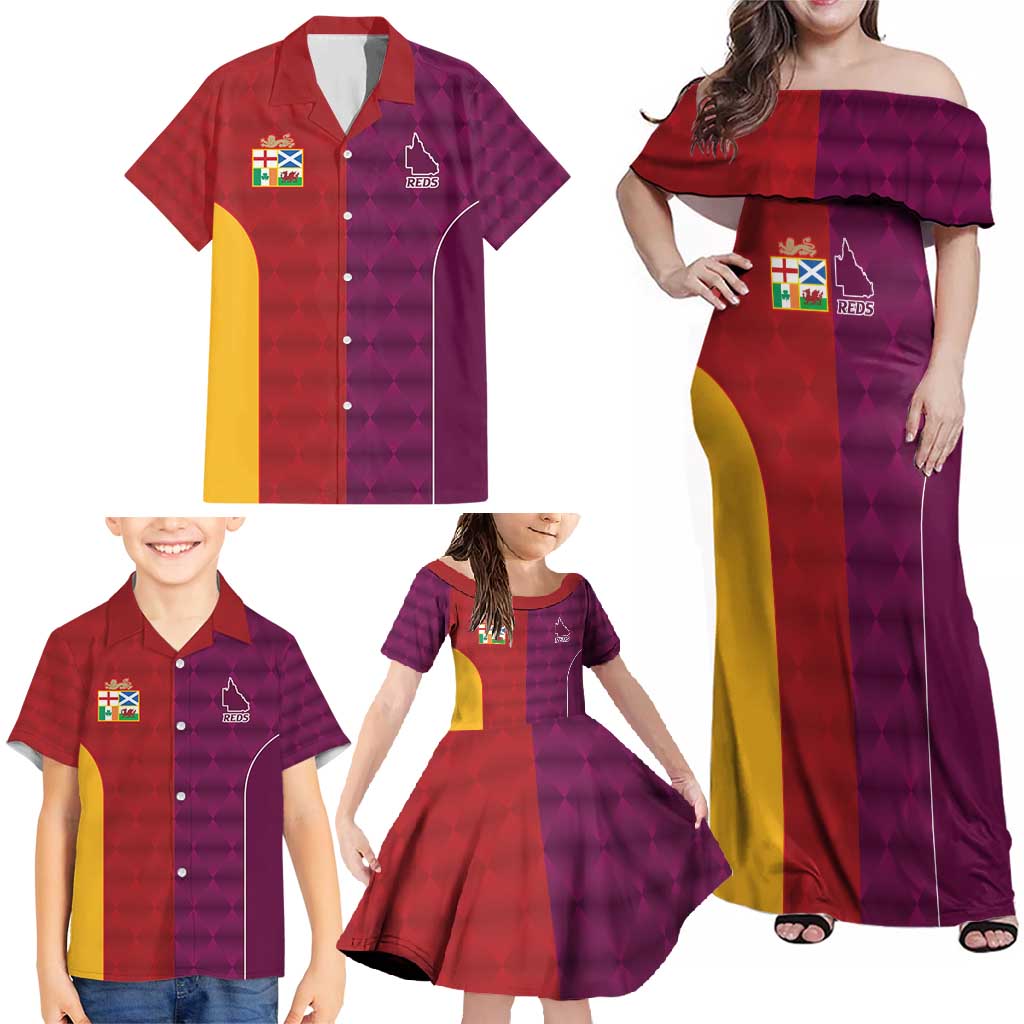 Custom British Lions Australia Queensland Family Matching Off Shoulder Maxi Dress and Hawaiian Shirt Sporty Style