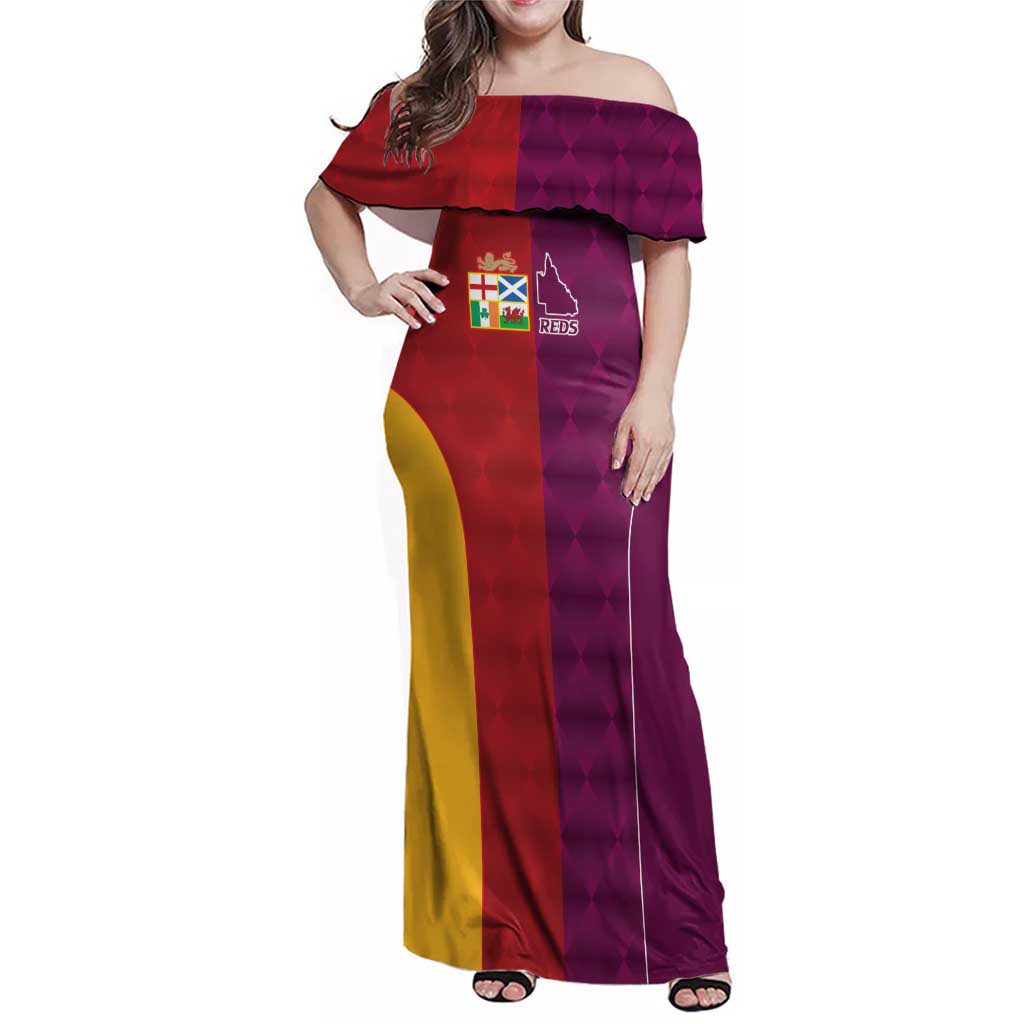 Custom British Lions Australia Queensland Family Matching Off Shoulder Maxi Dress and Hawaiian Shirt Sporty Style