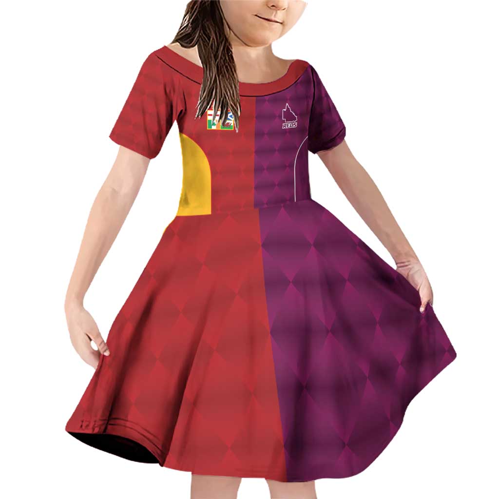 Custom British Lions Australia Queensland Family Matching Off Shoulder Short Dress and Hawaiian Shirt Sporty Style